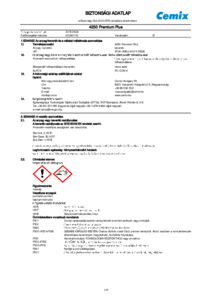 Cemix 4250 Premium Plus vékony alapvakolat pórusbetonra - biztonsági adatlap