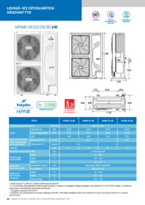 hajdu HPAW 18-30 kW levegő-víz fűtési/hűtési hőszivattyúk - műszaki adatlap