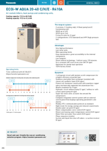 ECOi-W AQUA 20-40 C/H/E léghűtéses folyadékhűtők, hőszivattyúk és kondenzációs egységek, R410A <br>
(General Catalogue 2024/2025, 454-455. oldal) - műszaki adatlap