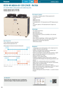 ECOi-W AQUA 45-125 C/H/E léghűtéses folyadékhűtők, hőszivattyúk és kondenzációs egységek, R410A <br>
(General Catalogue 2024/2025, 456-457. oldal) - műszaki adatlap