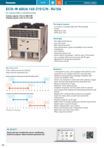ECOi-W AQUA 140-210 C/H léghűtéses folyadékhűtők és hőszivattyúk, R410A <br>
(General Catalogue 2024/2025, 458-459. oldal) - műszaki adatlap