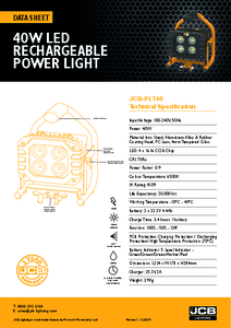 JCB PLT40 tölthető lámpa - műszaki adatlap