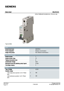 5SL6140-6 kismegszakító 6KA, 1P, B, 40A - műszaki adatlap