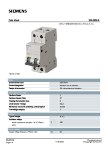 5SL6216-6 kismegszakító 6KA, 2P, B, 16A - műszaki adatlap